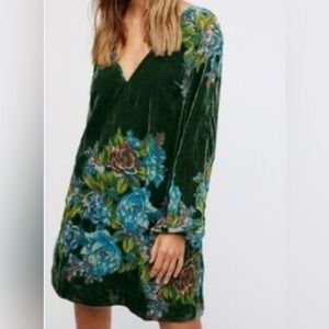 Free People Misha Burnout Velvet Floral Mini Dress Womens Size XS Green NWOT